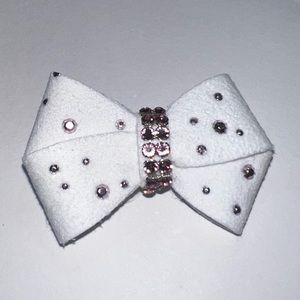 Susan Lanci Nouveau Hair Bow with Pink Star Dust (White) (S)